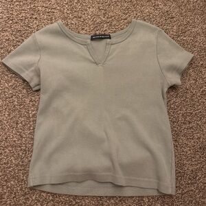 Brandy Melville Sage Green V-Notch Short Sleeve Top